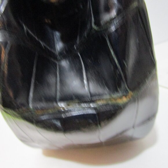 Crocodile Purse Top Handle Frame Vintage 1950s Glossy Black - Picture 11 of 16